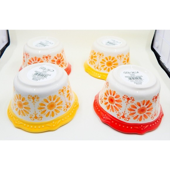 Pioneer Woman Floral Bursts Daisy Ramekins Yellow Orange Set of 4 - Picture 8 of 10